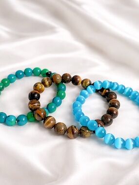 Glass Stretch Bracelets Cat's Eye Tiger's Eye Bead